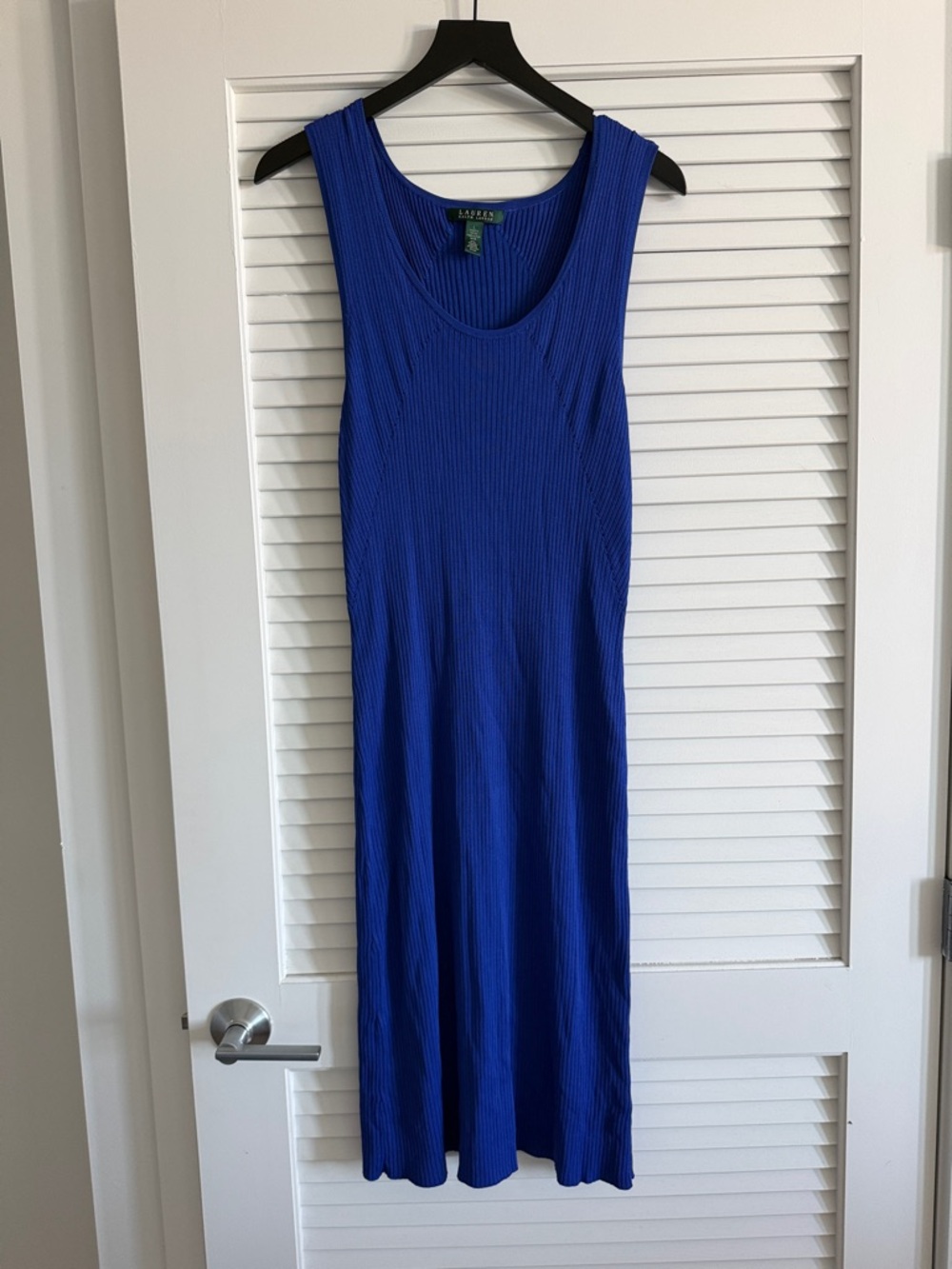 Lauren Ralph Lauren Cobalt Blue Ribbed Midi Tank Dress Sleeveless L